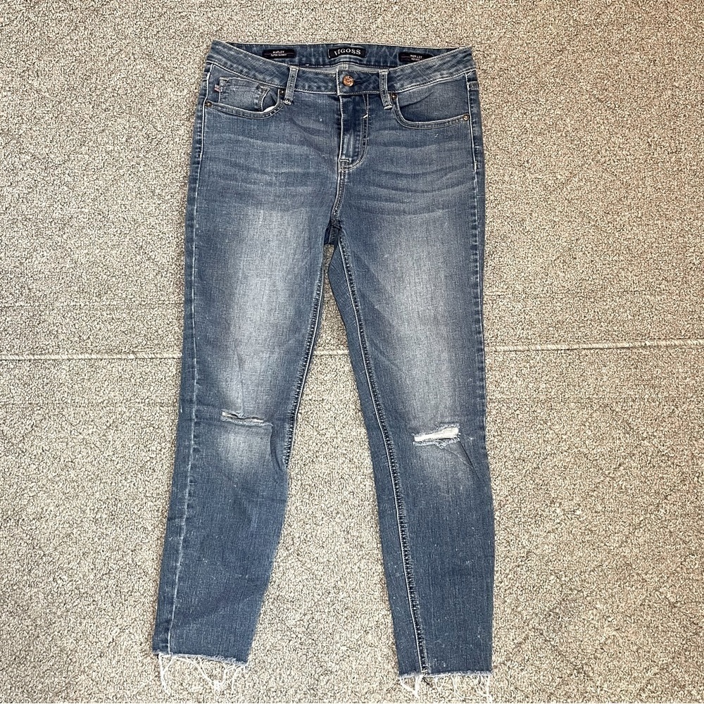 Vigoss Marley Super Skinny Distressed Blue Denim Jeans Womens Size 29 Stretch